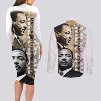 Martin Luther King Jr Day Couples Matching Long Sleeve Bodycon Dress and Long Sleeve Button Shirt MLK His Dream Still Matters - Wonder Print Shop
