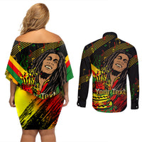 Legend Bob Birthday Couples Matching Off Shoulder Short Dress and Long Sleeve Button Shirt The Father of Reggae - Wonder Print Shop