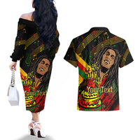 Legend Bob Birthday Couples Matching Off The Shoulder Long Sleeve Dress and Hawaiian Shirt The Father of Reggae - Wonder Print Shop