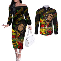 Bob Marley Birthday Couples Matching Off The Shoulder Long Sleeve Dress and Long Sleeve Button Shirt The Father of Reggae