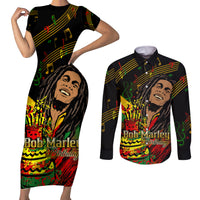 Legend Bob Birthday Couples Matching Short Sleeve Bodycon Dress and Long Sleeve Button Shirt The Father of Reggae - Wonder Print Shop