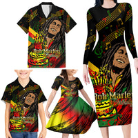 Legend Bob Birthday Family Matching Long Sleeve Bodycon Dress and Hawaiian Shirt The Father of Reggae - Wonder Print Shop