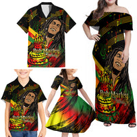 Legend Bob Birthday Family Matching Off Shoulder Maxi Dress and Hawaiian Shirt The Father of Reggae - Wonder Print Shop