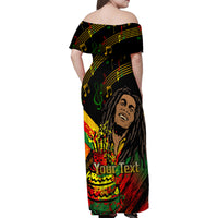 Legend Bob Birthday Family Matching Off Shoulder Maxi Dress and Hawaiian Shirt The Father of Reggae - Wonder Print Shop