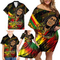 Legend Bob Birthday Family Matching Off Shoulder Short Dress and Hawaiian Shirt The Father of Reggae - Wonder Print Shop