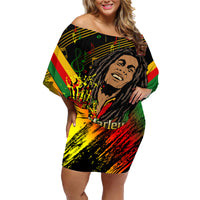 Legend Bob Birthday Family Matching Off Shoulder Short Dress and Hawaiian Shirt The Father of Reggae - Wonder Print Shop