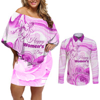 Happy International Women Day 2024 Couples Matching Off Shoulder Short Dress and Long Sleeve Button Shirt Inspire Inclusion - Wonder Print Shop