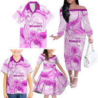 Happy International Women Day 2024 Family Matching Off Shoulder Long Sleeve Dress and Hawaiian Shirt Inspire Inclusion - Wonder Print Shop
