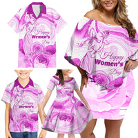 Happy International Women Day 2024 Family Matching Off Shoulder Short Dress and Hawaiian Shirt Inspire Inclusion - Wonder Print Shop