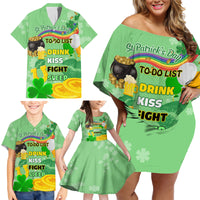 Saint Patrick Day Family Matching Off Shoulder Short Dress and Hawaiian Shirt Shamrock To Do List - Wonder Print Shop