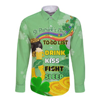 Saint Patrick Day Long Sleeve Button Shirt Shamrock To Do List - Wonder Print Shop
