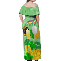 Saint Patrick Day Off Shoulder Maxi Dress Shamrock To Do List - Wonder Print Shop