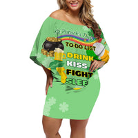 Saint Patrick Day Off Shoulder Short Dress Shamrock To Do List - Wonder Print Shop