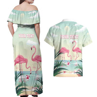 Personalised Bonaire Flamingos Couples Matching Off Shoulder Maxi Dress and Hawaiian Shirt Summer Time Beach Concept