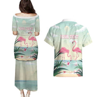 Personalised Bonaire Flamingos Couples Matching Puletasi and Hawaiian Shirt Summer Time Beach Concept