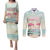 Personalised Bonaire Flamingos Couples Matching Puletasi and Long Sleeve Button Shirt Summer Time Beach Concept