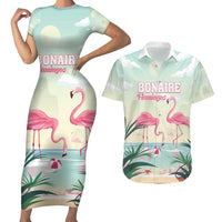 Personalised Bonaire Flamingos Couples Matching Short Sleeve Bodycon Dress and Hawaiian Shirt Summer Time Beach Concept