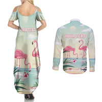 Personalised Bonaire Flamingos Couples Matching Summer Maxi Dress and Long Sleeve Button Shirt Summer Time Beach Concept
