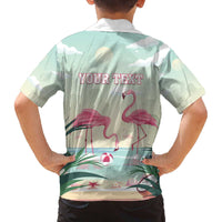Personalised Bonaire Flamingos Family Matching Off The Shoulder Long Sleeve Dress and Hawaiian Shirt Summer Time Beach Concept