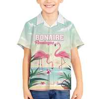 Personalised Bonaire Flamingos Family Matching Off The Shoulder Long Sleeve Dress and Hawaiian Shirt Summer Time Beach Concept
