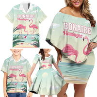 Personalised Bonaire Flamingos Family Matching Off Shoulder Short Dress and Hawaiian Shirt Summer Time Beach Concept