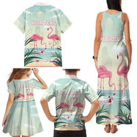 Personalised Bonaire Flamingos Family Matching Tank Maxi Dress and Hawaiian Shirt Summer Time Beach Concept