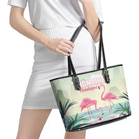 Bonaire Flamingos Leather Tote Bag Summer Time Beach Concept