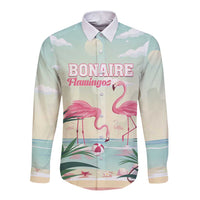 Personalised Bonaire Flamingos Long Sleeve Button Shirt Summer Time Beach Concept
