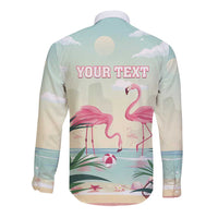 Personalised Bonaire Flamingos Long Sleeve Button Shirt Summer Time Beach Concept