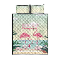 Bonaire Flamingos Quilt Bed Set Summer Time Beach Concept
