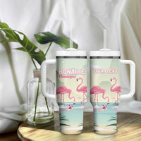 Personalised Bonaire Flamingos Tumbler With Handle Summer Time Beach Concept