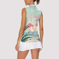 Personalised Bonaire Flamingos Women Sleeveless Polo Shirt Summer Time Beach Concept