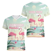 Personalised Bonaire Flamingos Women V-Neck T-Shirt Summer Time Beach Concept