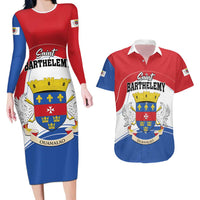 Personalised Saint Barthelemy Couples Matching Long Sleeve Bodycon Dress and Hawaiian Shirt Ouanalao Coat of Arms