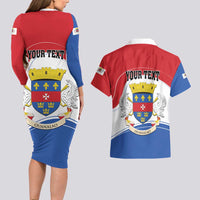 Personalised Saint Barthelemy Couples Matching Long Sleeve Bodycon Dress and Hawaiian Shirt Ouanalao Coat of Arms