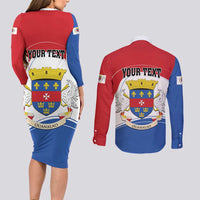 Personalised Saint Barthelemy Couples Matching Long Sleeve Bodycon Dress and Long Sleeve Button Shirt Ouanalao Coat of Arms