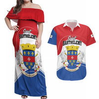 Personalised Saint Barthelemy Couples Matching Off Shoulder Maxi Dress and Hawaiian Shirt Ouanalao Coat of Arms