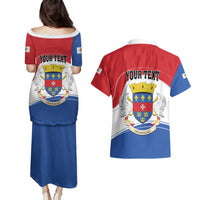 Personalised Saint Barthelemy Couples Matching Puletasi and Hawaiian Shirt Ouanalao Coat of Arms