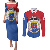 Personalised Saint Barthelemy Couples Matching Puletasi and Long Sleeve Button Shirt Ouanalao Coat of Arms
