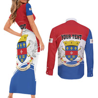 Personalised Saint Barthelemy Couples Matching Short Sleeve Bodycon Dress and Long Sleeve Button Shirt Ouanalao Coat of Arms