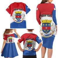 Personalised Saint Barthelemy Family Matching Long Sleeve Bodycon Dress and Hawaiian Shirt Ouanalao Coat of Arms