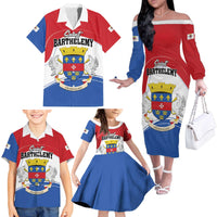 Personalised Saint Barthelemy Family Matching Off The Shoulder Long Sleeve Dress and Hawaiian Shirt Ouanalao Coat of Arms