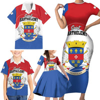Personalised Saint Barthelemy Family Matching Short Sleeve Bodycon Dress and Hawaiian Shirt Ouanalao Coat of Arms