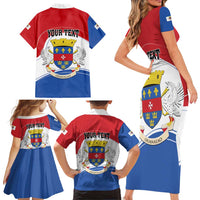 Personalised Saint Barthelemy Family Matching Short Sleeve Bodycon Dress and Hawaiian Shirt Ouanalao Coat of Arms