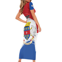 Personalised Saint Barthelemy Family Matching Short Sleeve Bodycon Dress and Hawaiian Shirt Ouanalao Coat of Arms