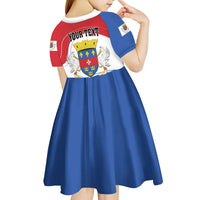 Personalised Saint Barthelemy Kid Short Sleeve Dress Ouanalao Coat of Arms