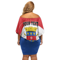 Personalised Saint Barthelemy Off Shoulder Short Dress Ouanalao Coat of Arms