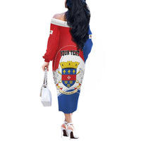 Personalised Saint Barthelemy Off The Shoulder Long Sleeve Dress Ouanalao Coat of Arms