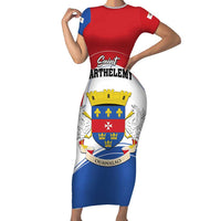 Personalised Saint Barthelemy Short Sleeve Bodycon Dress Ouanalao Coat of Arms