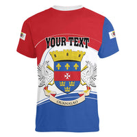Personalised Saint Barthelemy Women V-Neck T-Shirt Ouanalao Coat of Arms